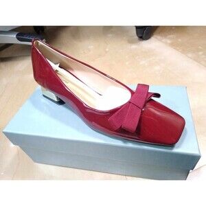 C Paravano red pumps block heels squared toe shoes Sz 9.5